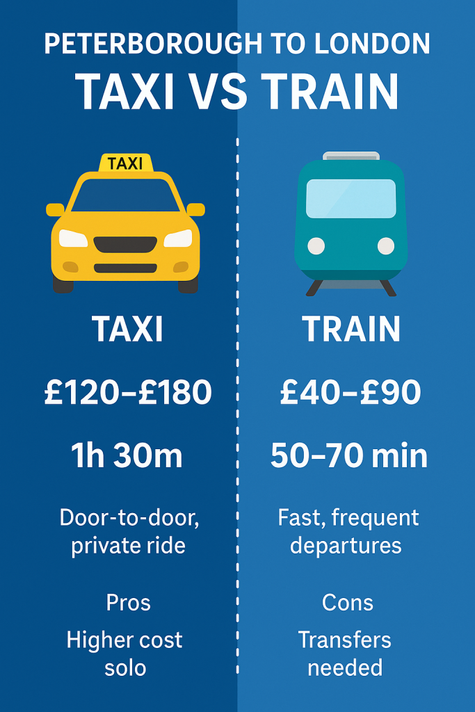 Peterborough to London taxi vs train comparison chart